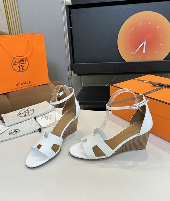 Hermes Retro Style Wedge Heel Genuine Leather Sandals