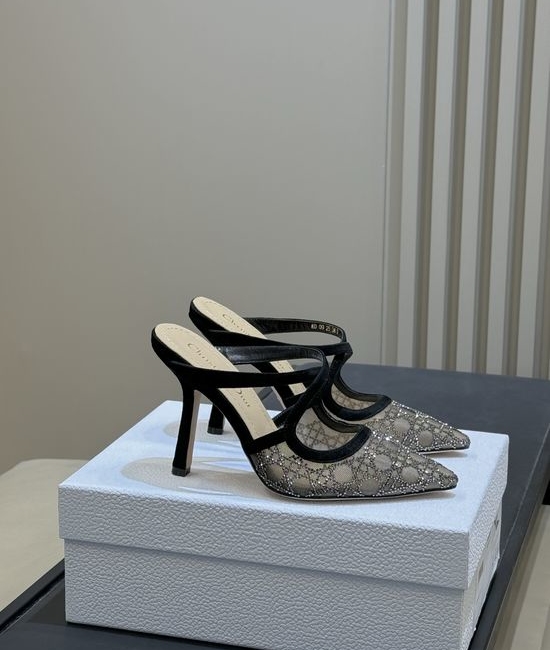 Christian Dior CD Silk Upper Rhinestone Pattern Leather Sole Shoes