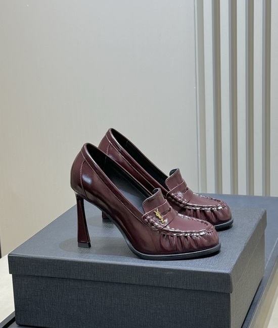 Yves Saint Laurent YSL Patent Leather Block Heel Loafers with Logo Detail