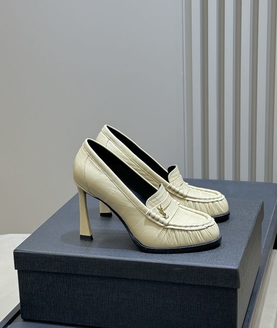 Yves Saint Laurent YSL Patent Leather Block Heel Loafers with Logo Detail