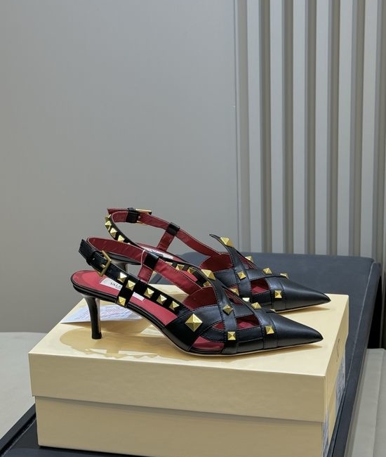 Valentino Stud Embellished Square Toe Leather Flats