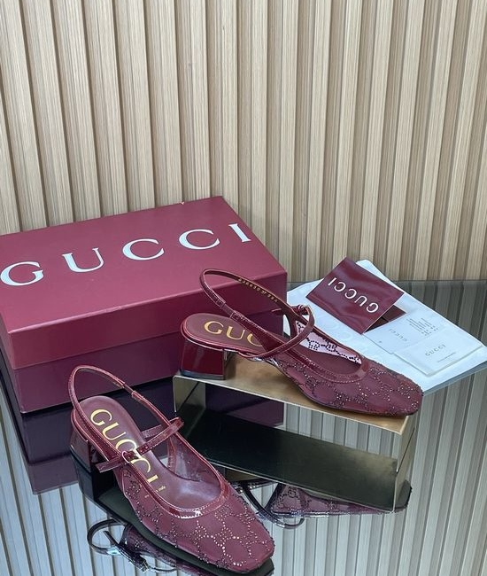 Gucci Rhinestone Mesh Block Heel Mary Jane Shoes With Ankle Strap