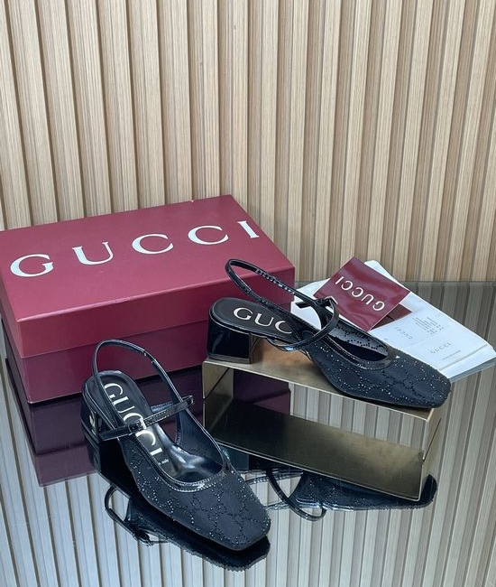 Gucci Rhinestone Mesh Block Heel Mary Jane Shoes With Ankle Strap