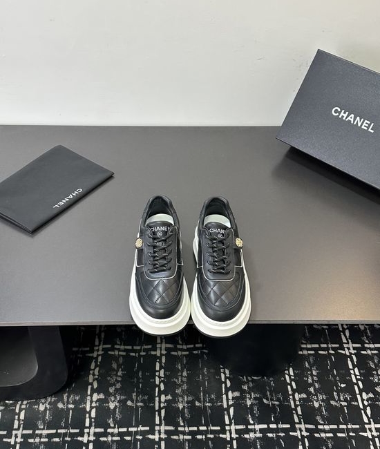 Chanel Classic Color Casual Sneakers with Premium Leather Upper