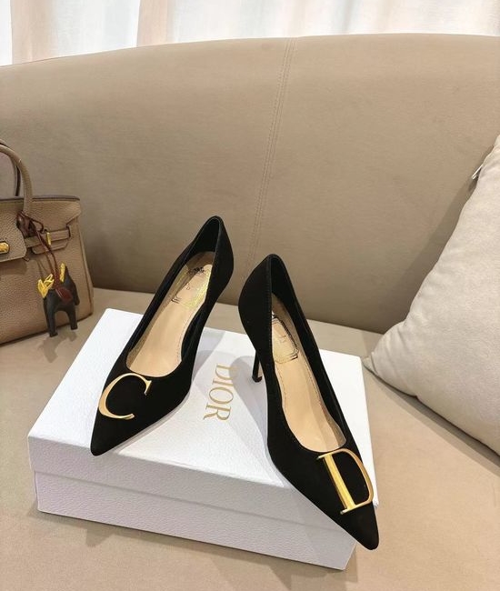 Christian Dior CD Pointed Toe Stiletto Pumps with Logo Hardware Buckle