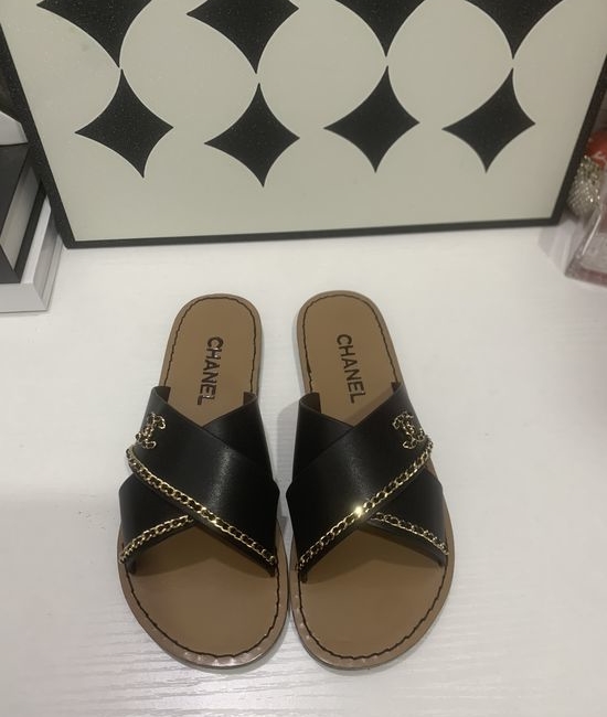 Chanel Genuine Leather Slip On Shoes with Metal Hardware