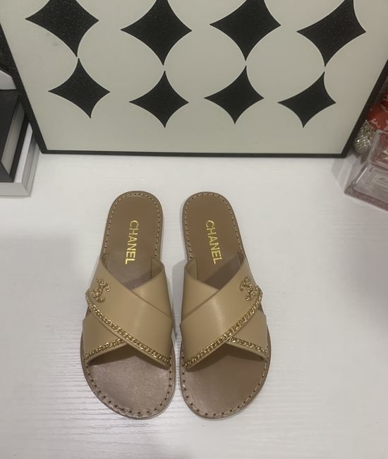Chanel Genuine Leather Slip On Shoes with Metal Hardware