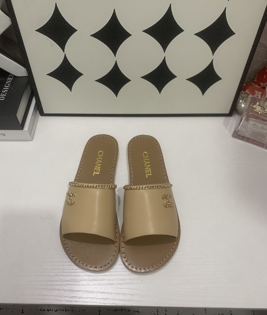 Chanel Genuine Leather Slip On Shoes with Metal Hardware