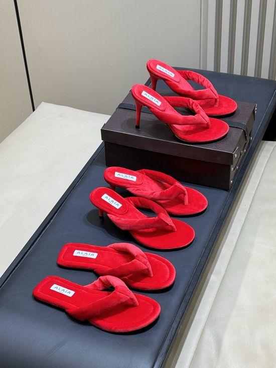 Alaia Soft Suede Flip Flops with Thin Heel Design