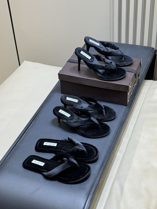 Alaia Soft Suede Flip Flops with Thin Heel Design