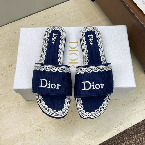 Christian Dior Flat Slippers with CD Logo Embroidery and Round Toe