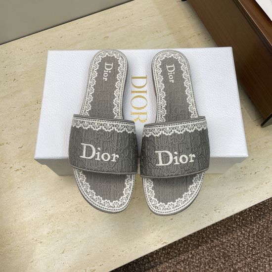 Christian Dior Flat Slippers with CD Logo Embroidery and Round Toe