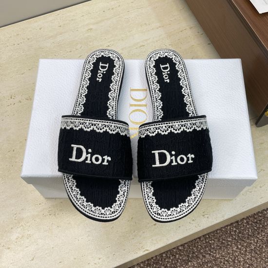 Christian Dior Flat Slippers with CD Logo Embroidery and Round Toe