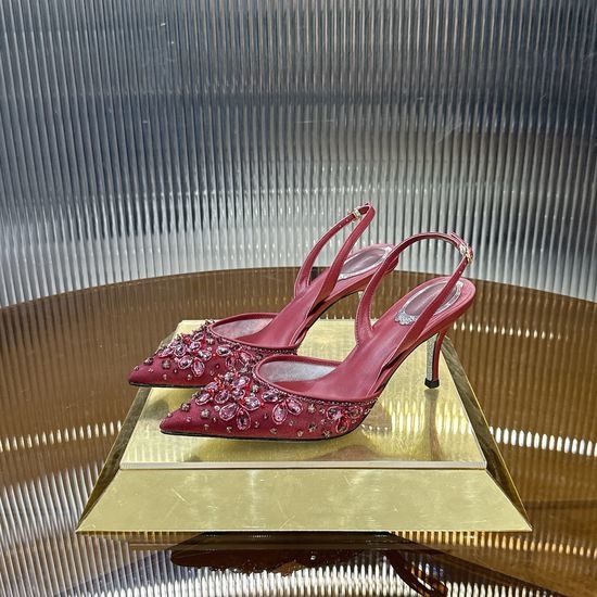 Rene Caovilla Crystal Pearl Lace Decor Elegant Bridal Heel Shoes