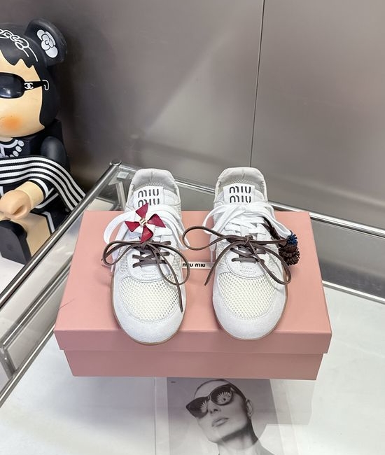 Miu Miu Mesh Stitching Bow Decor Breathable Casual Daily Shoes