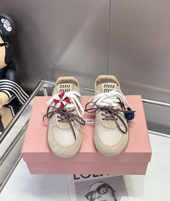 Miu Miu Mesh Stitching Bow Decor Breathable Casual Daily Shoes