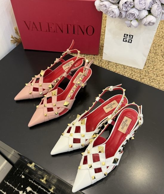 Valentino Pointed Toe Rivet Mid Heel Leather Pumps