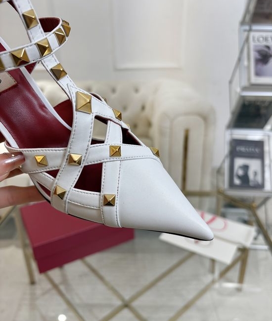 Valentino Stiletto Hollow Rivet Cowhide Upper Elegant Fashion Shoes