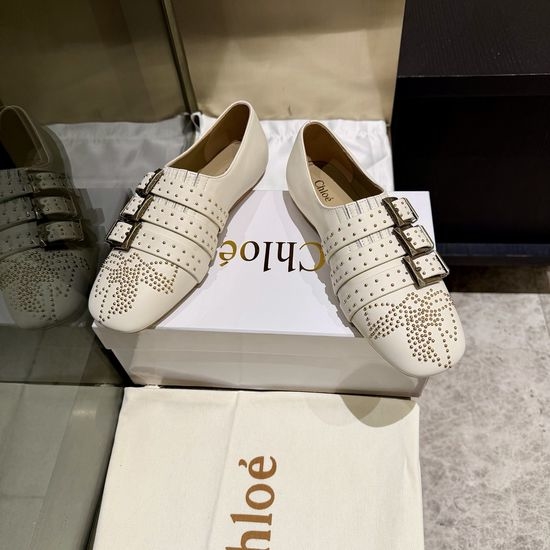 Loewe Rivet Decorated Flat Leather Loafers with Retro Buckle