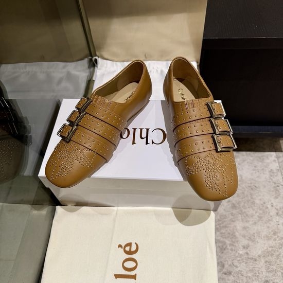 Loewe Rivet Decorated Flat Leather Loafers with Retro Buckle