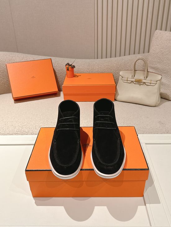 Hermes Premium Suede Leather Derby Shoes Classic Formal Casual Footwear