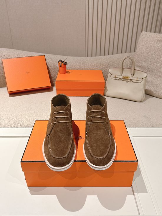 Hermes Premium Suede Leather Derby Shoes Classic Formal Casual Footwear