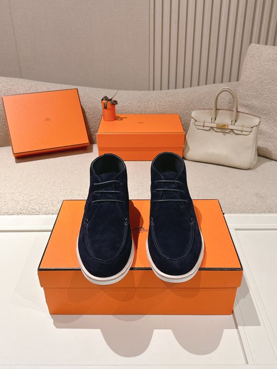 Hermes Premium Suede Leather Derby Shoes Classic Formal Casual Footwear