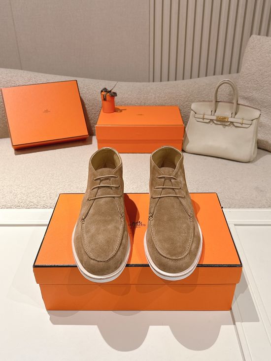 Hermes Premium Suede Leather Derby Shoes Classic Formal Casual Footwear