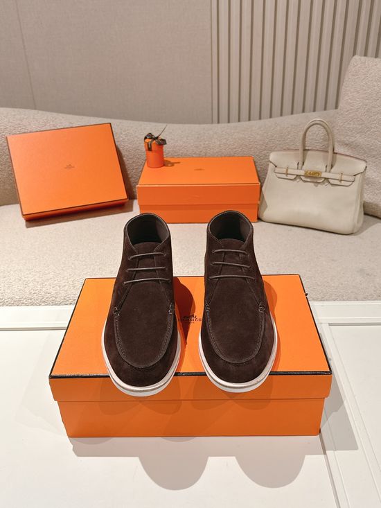 Hermes Premium Suede Leather Derby Shoes Classic Formal Casual Footwear