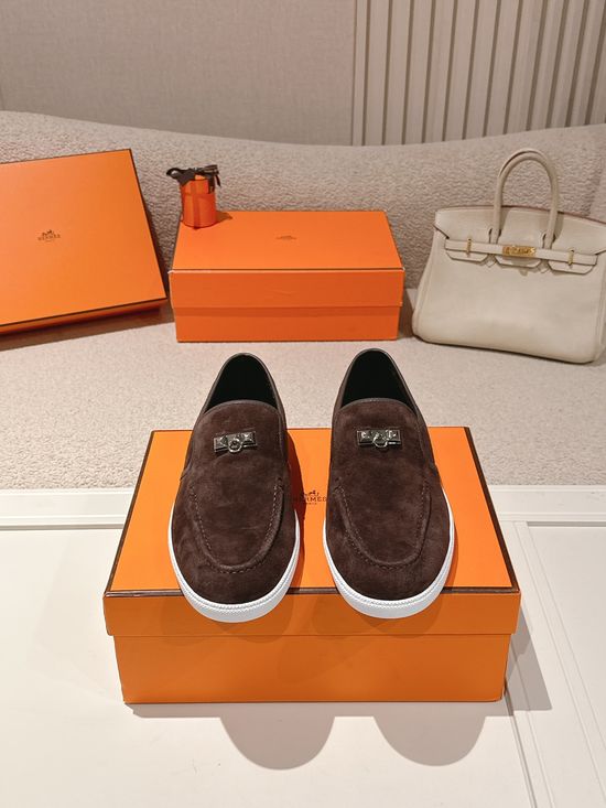 Hermes Classic Rivet Loafers Soft Genuine Leather Comfortable Slip On Shoes