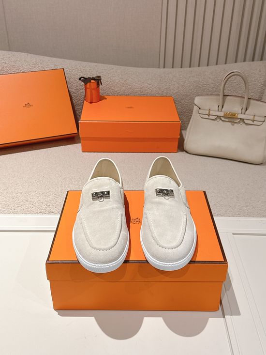 Hermes Classic Rivet Loafers Soft Genuine Leather Comfortable Slip On Shoes