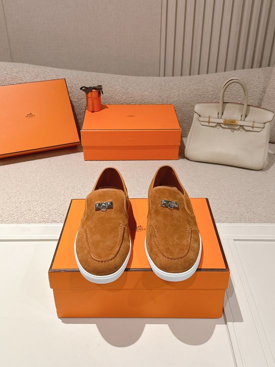 Hermes Classic Rivet Loafers Soft Genuine Leather Comfortable Slip On Shoes