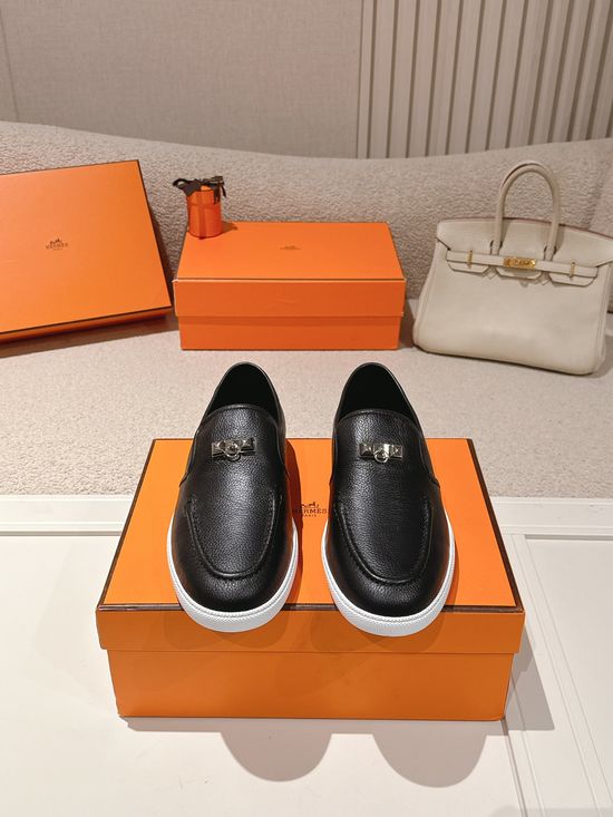 Hermes Classic Rivet Loafers Soft Genuine Leather Comfortable Slip On Shoes