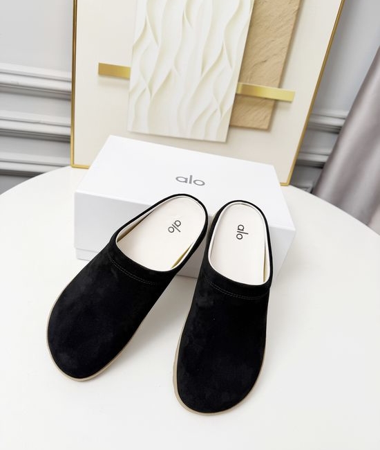 Alo Soft Suede Square Toe Non-slip Flat Mule Shoes