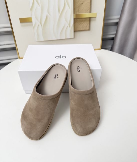 Alo Soft Suede Square Toe Non-slip Flat Mule Shoes