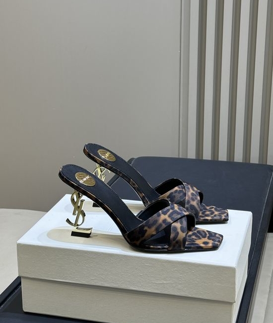 Yves Saint Laurent YSL Elegant Satin High Heel Mules with Logo Heel