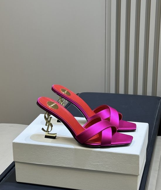 Yves Saint Laurent YSL Elegant Satin High Heel Mules with Logo Heel
