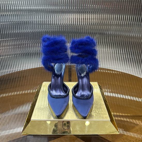 Rene Caovilla Mink Fur Wrap Leather Sole Elegant High Heels