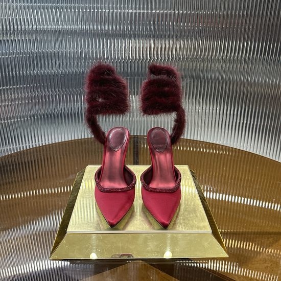 Rene Caovilla Mink Fur Wrap Leather Sole Elegant High Heels