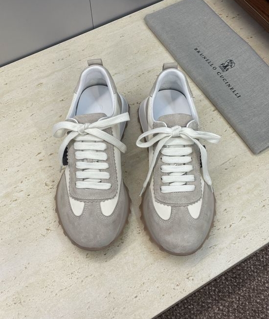 Brunello Cucinelli Mixed Material Beaded Lace Up Casual Sneakers