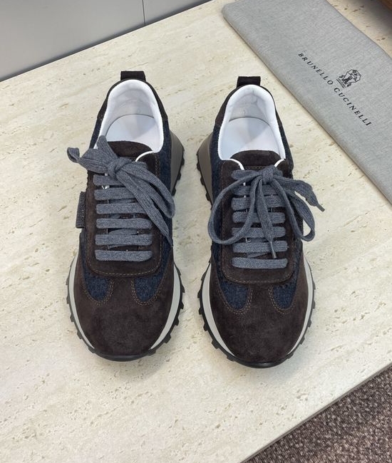 Brunello Cucinelli Mixed Material Beaded Lace Up Casual Sneakers