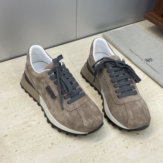 Brunello Cucinelli Color Block Lace Up Beaded Suede Platform Sneakers