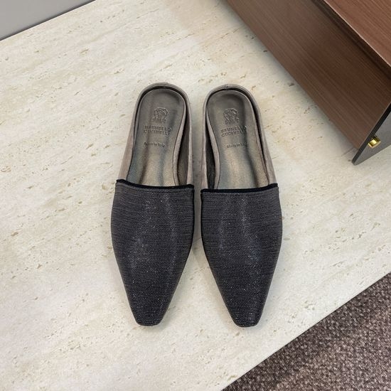 Brunello Cucinelli Beaded Square Toe Color Block Mule Slides