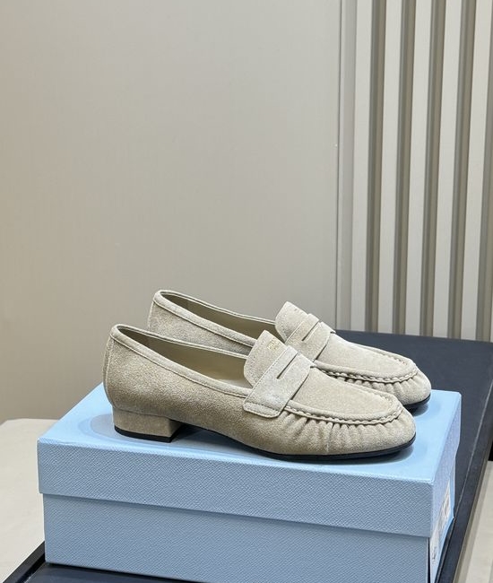 Prada Premium Pleated Leather Soft Comfortable Casual Loafers