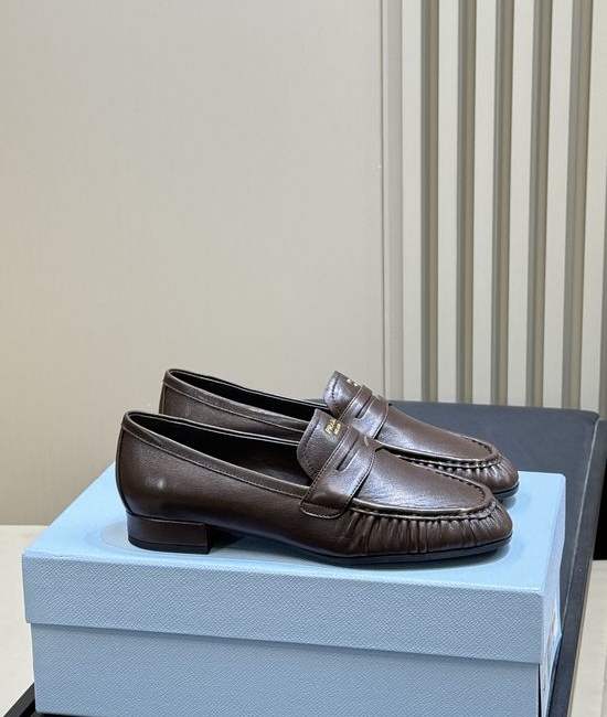 Prada Premium Pleated Leather Soft Comfortable Casual Loafers