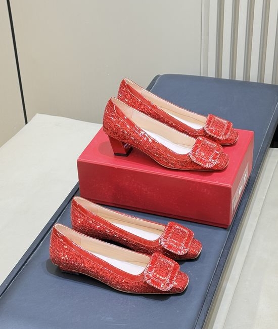Roger Viver RV Rhinestone Buckle Sequined Upper Elegant Comfortable Flats