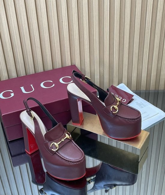 Gucci Embossed Leather Block Heel Slingback Loafers with Buckle