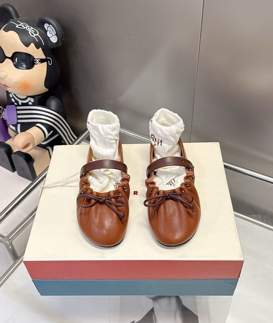 Marni Ruffled Lace Up Retro Soft Casual Ballet Flats