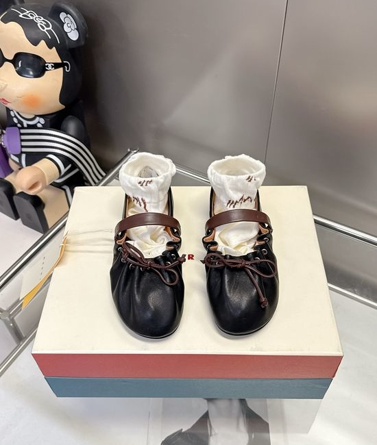 Marni Ruffled Lace Up Retro Soft Casual Ballet Flats