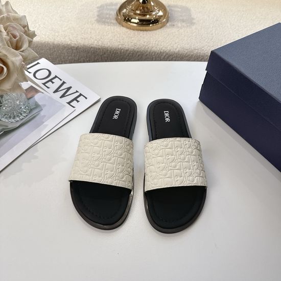 Christian Dior Textured Leather Cross Strap Casual Sandals Non-slip Sole